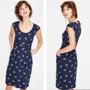 Boden navy blue dress. Size 8p but it’s tight through the shoulders.